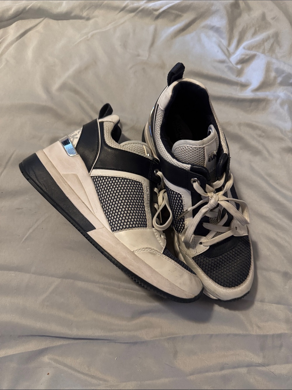 MK Blue and White Mesh Platform Sneakers